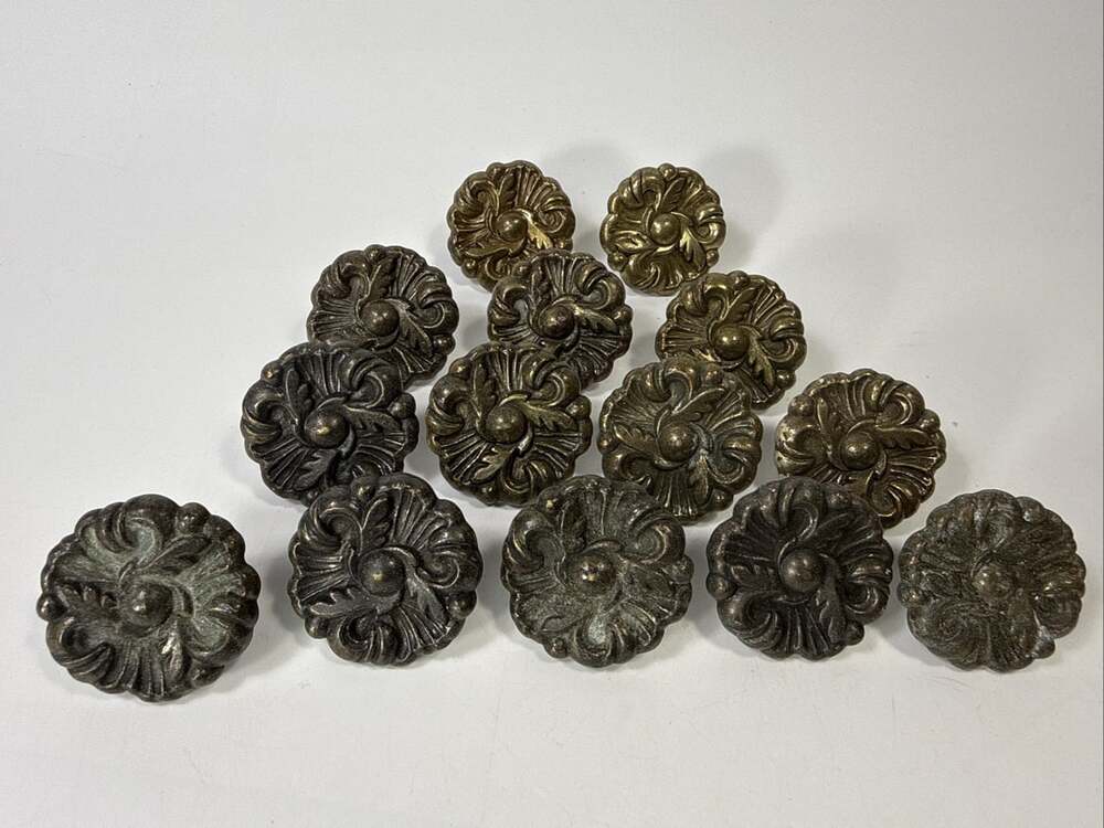 14 French Provincial Flower Brass Knob Drawer Pulls Antique Style G1